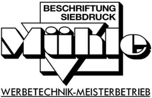 Mühle e.K. Beschriftung Siebdruck Logo